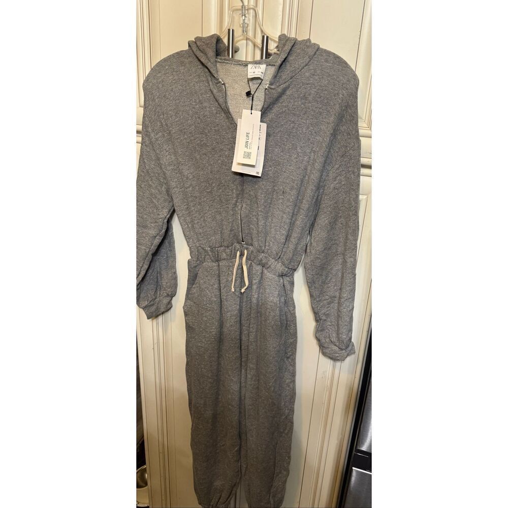 Zara Girls Zip-up Drawstring Waist Hooded One Piece Jumpsuit Gray Sz 10 NWT